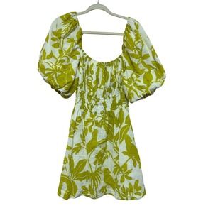 Maeve By Anthropologie XL Feliciana Puff Sleeve Smocked Tie Back Mini Dress